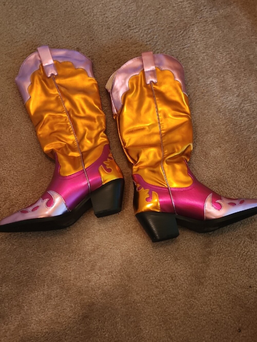 Azalea Wang Hendrix Pink & Orange Metallic Cowboy Boots 9 - Picture 4 of 4